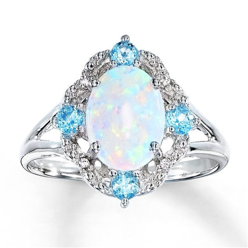 Opal And Diamond Engagement Ring
 Fire Opal Wedding Rings for Women Fashion Jewelry Blue