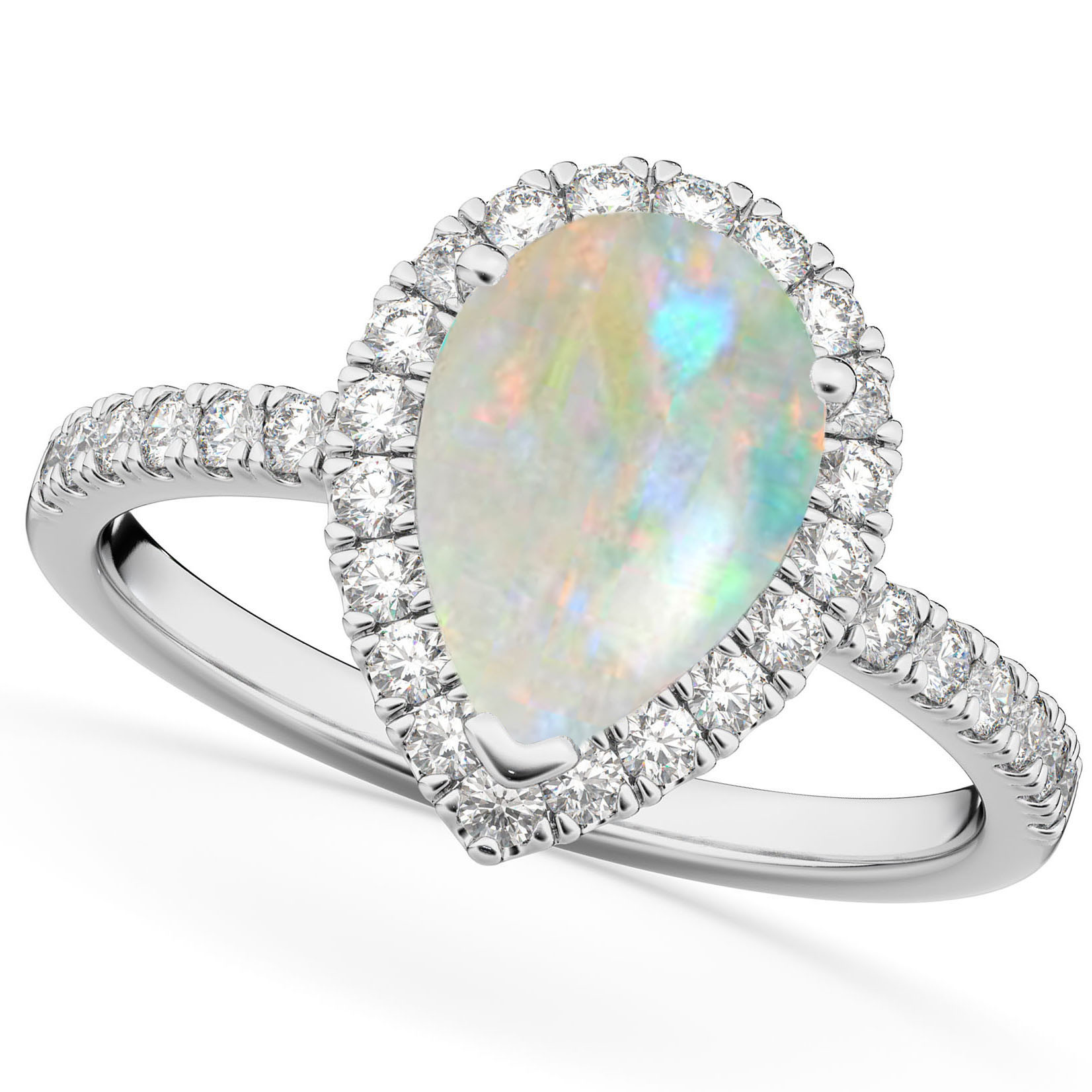 Opal And Diamond Engagement Ring
 Pear Cut Halo Opal & Diamond Engagement Ring 14K White