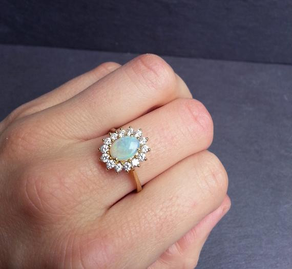 Opal And Diamond Engagement Ring
 Gold Opal Engagement Ring Diamond and Opal Ring Diamond Halo