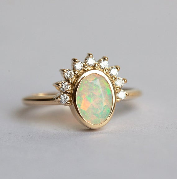 Opal And Diamond Engagement Ring
 Oval Opal Engagement Ring Opal and Diamonds ring Diamond