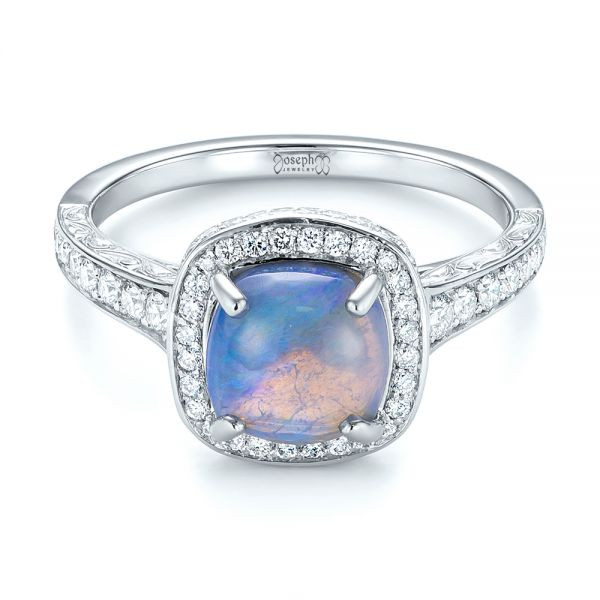 Opal And Diamond Engagement Ring
 Custom Opal And Diamond Halo Engagement Ring