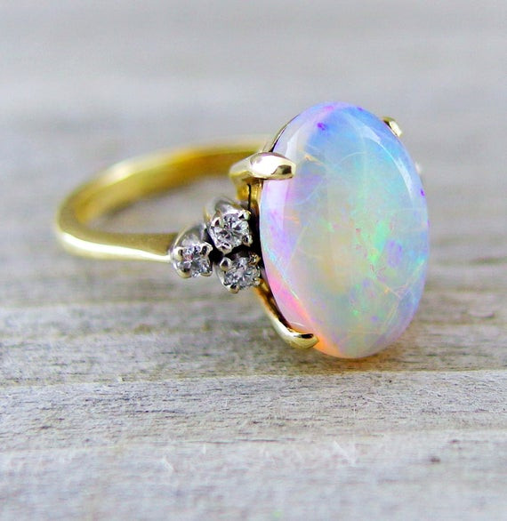 Opal And Diamond Engagement Ring
 Vintage 3 12 Carat Opal and Diamond Engagement by baffy21