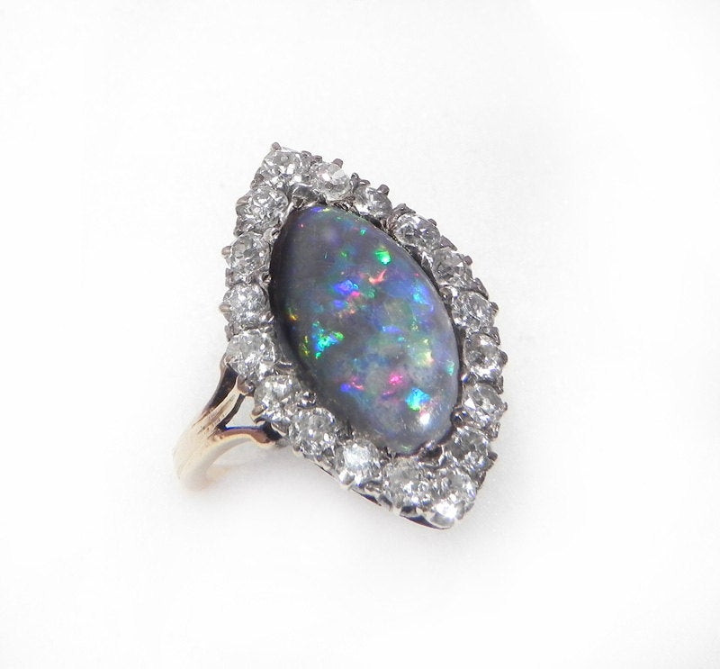 Opal And Diamond Engagement Ring
 Antique Opal and Diamond Engagement Ring – 5ct Black Opal
