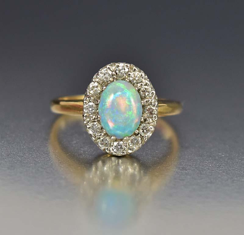 Opal And Diamond Engagement Ring
 Estate 14K Gold Diamond Halo Opal Engagement Ring – Boylerpf
