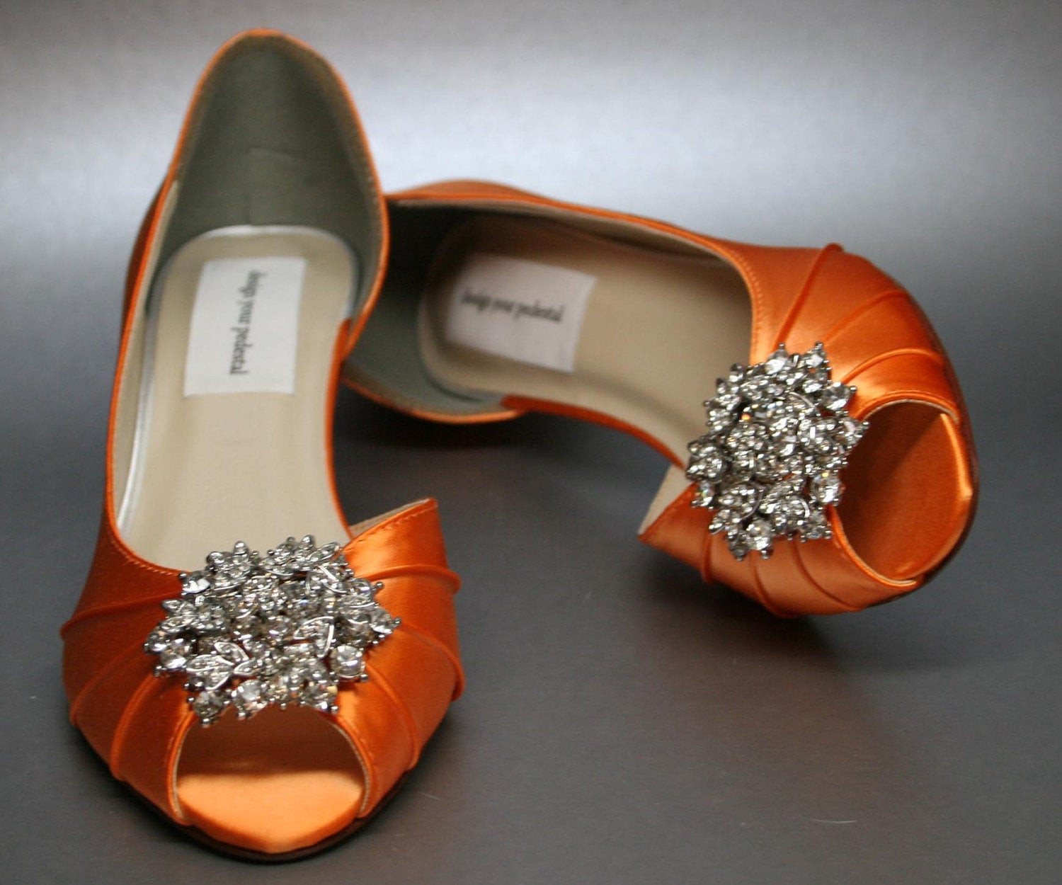 Orange Shoes Wedding
 SAMPLE SALE Wedding Shoes Bright Orange Peeptoes with