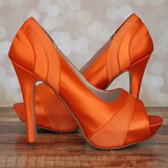 Orange Shoes Wedding
 Orange Wedding Shoes Orange Platform Peeptoes with Chiffon