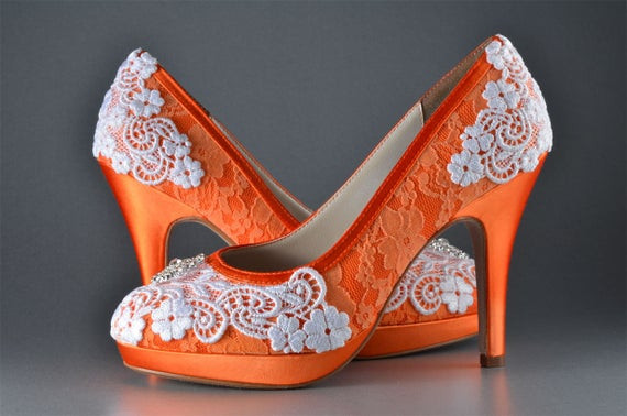 Orange Shoes Wedding
 Lace Orange Wedding Shoes 3 75 Custom Colors 250