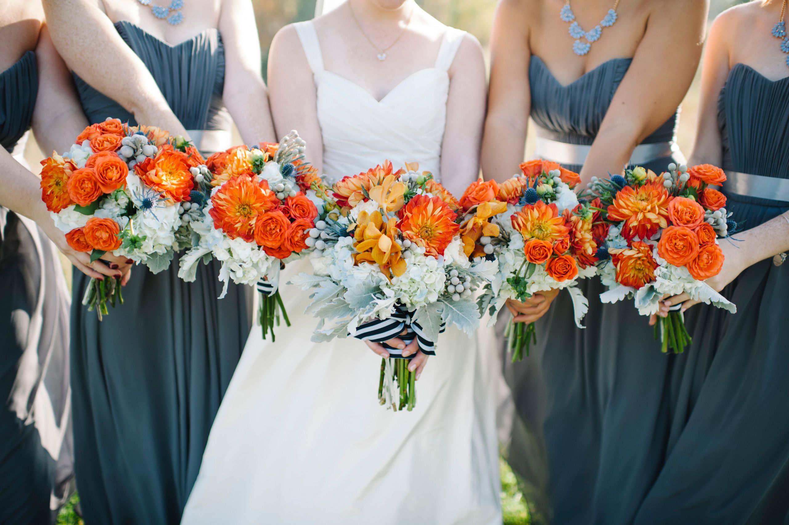 Orange Wedding Colors
 Bridal Bouquets in Burnt Orange and Dusty Blue