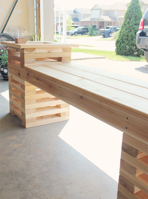 Outdoor Bench DIY
 DIY Outdoor Cedar Bench With Planters Shelterness
