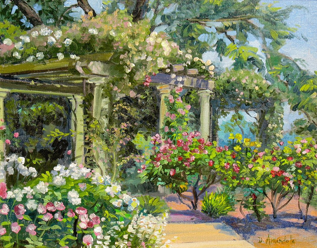 Outdoor Landscape Painting
 Rose garden with pergolas landscape California