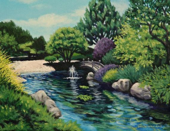 Outdoor Landscape Painting
 Japanese Garden Original Landscape Painting by