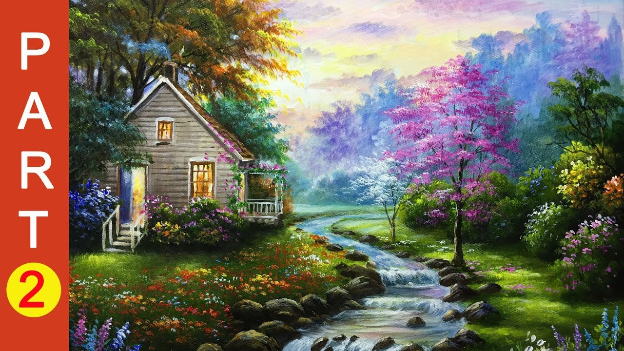 Outdoor Landscape Painting
 A pretty woodland garden in springtime painting Part 2