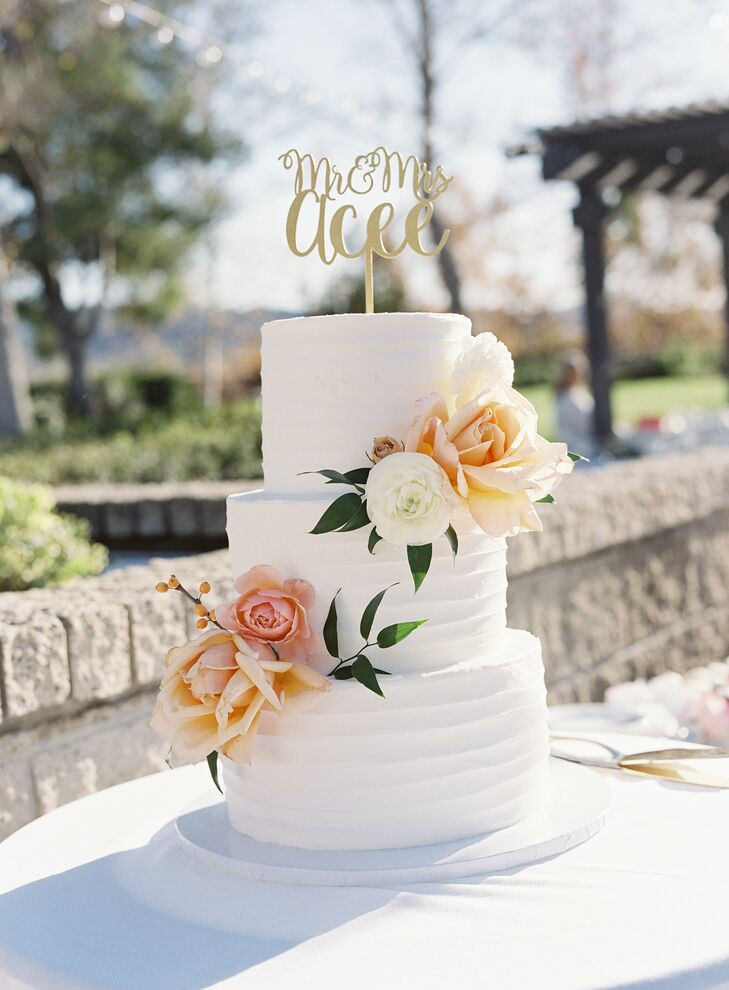 Outdoor Wedding Cakes
 Peach and Ivory Wedding Cake With Gold Topper