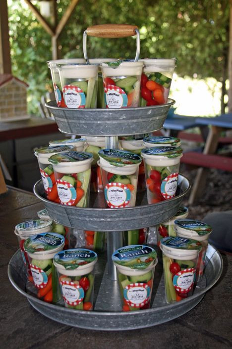 Outside Graduation Party Food Ideas
 Cute way to fix and display veggies in a cup with ranch
