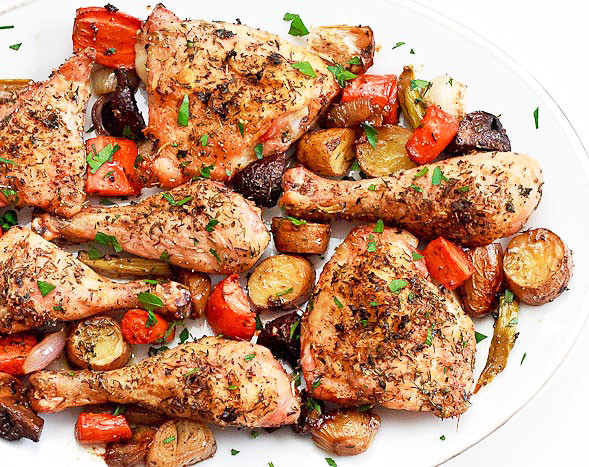 Oven Roasted Chicken Pieces And Vegetables
 baked chicken with celery and carrots