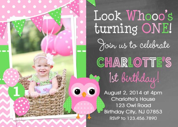 Owl 1st Birthday Invitations
 Chevron Owl Birthday Invitation Girls Owl 1st Birthday