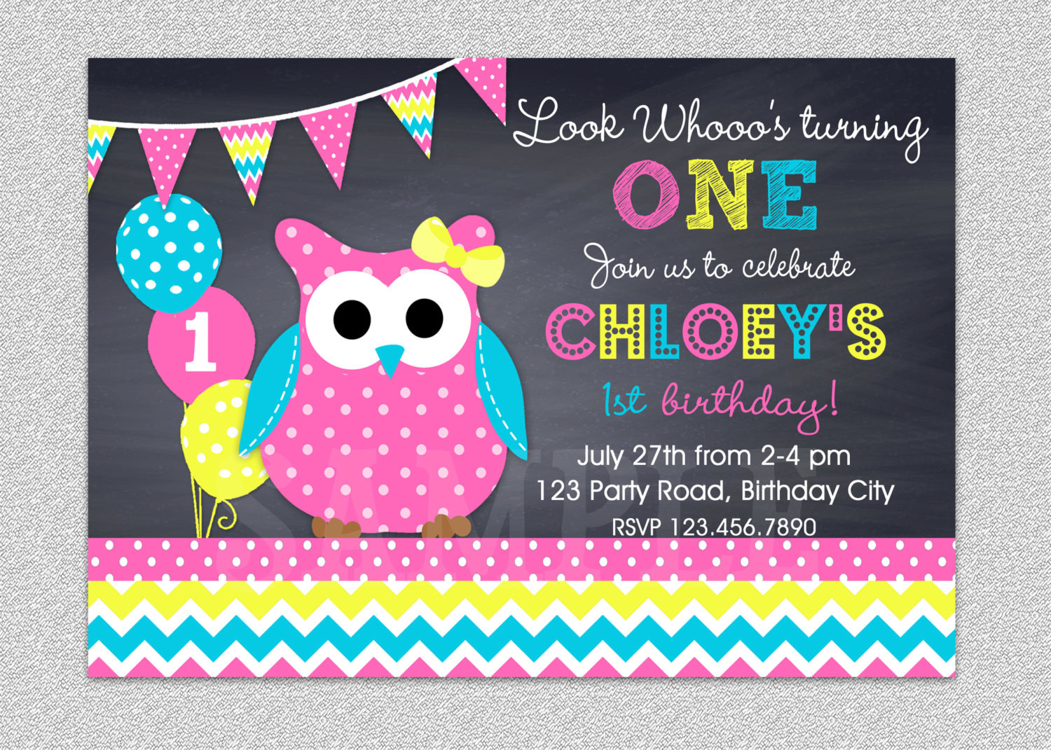 Owl 1st Birthday Invitations
 Owl Birthday Invitation Chevron Owl Birthday Party Invitation