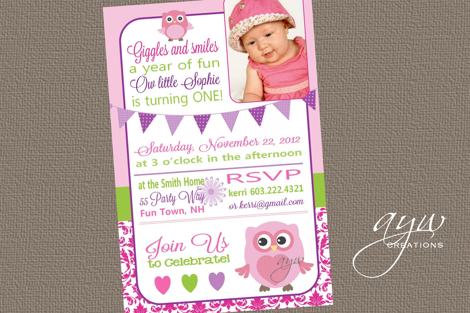 Owl 1st Birthday Invitations
 Owl First Birthday Party Invitation by AsYouWishCreations4u