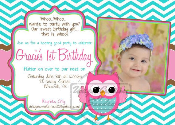Owl 1st Birthday Invitations
 Chevron Owl Birthday Invitation Baby Girl