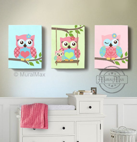 Owl Decor For Baby Room
 Girl Room Decor OWL canvas art Baby Nursery Owl Canvas