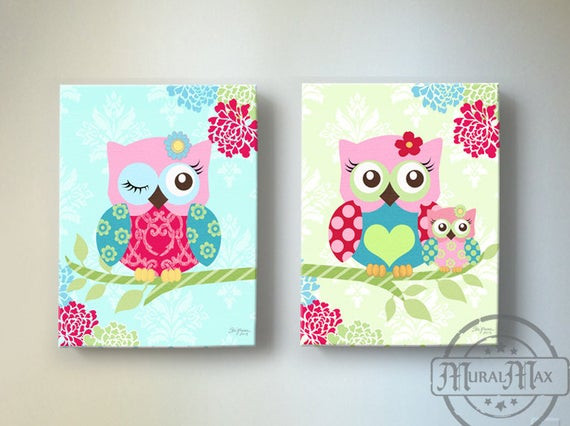 Owl Decor For Baby Room
 Owl Nursery Decor OWL canvas art Baby Girl Nursery by MuralMAX