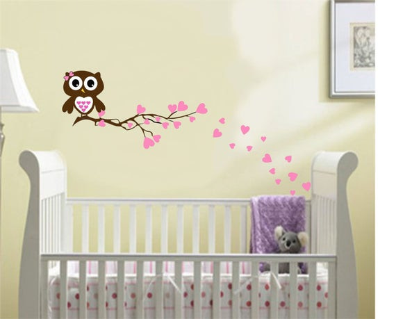 Owl Decor For Baby Room
 Nursery Owl Branch Wall Decal Boy Girl Baby Hearts by