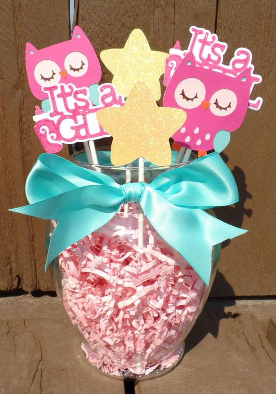 Owl Decor For Baby Shower
 Teal and Pink Owl Centerpiece Owl baby shower decorations