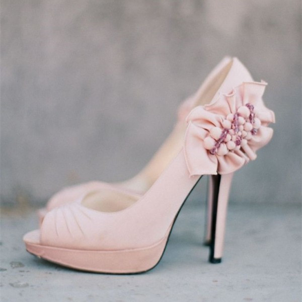 Pale Pink Wedding Shoes
 Light Pink Wedding Shoes Peep Toe Ruffles Pumps For