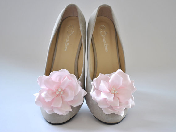 Pale Pink Wedding Shoes
 Pale Pink Shoe Clips Bridesmaids Shoes Bridal Shoes