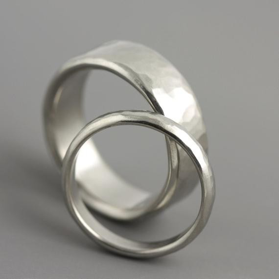 Palladium Wedding Rings
 Hammered Palladium Wedding Ring Set for Him by