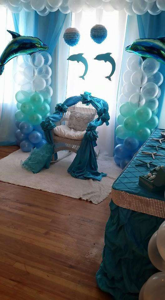 Pamper Party Ideas For Baby Shower
 Chair of honor at a dolphin baby shower party See more