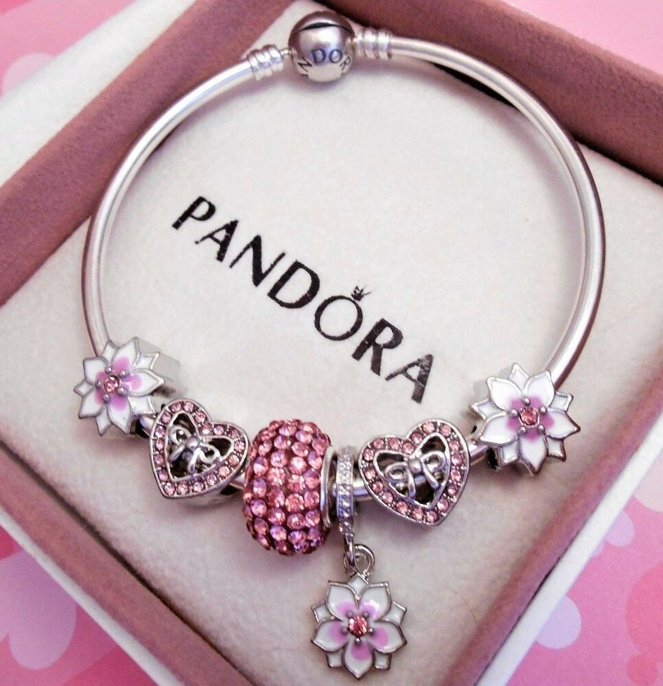 Pandora Bracelets Charms
 Authentic Pandora Silver Bangle Charm Bracelet With Pink