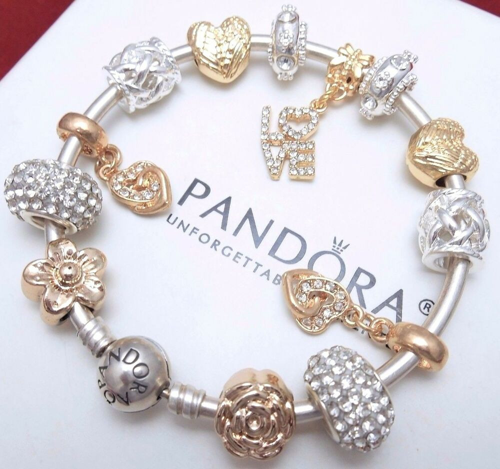 Pandora Silver Bracelet
 Authentic Pandora Silver Bangle Charm Bracelet With GOLD