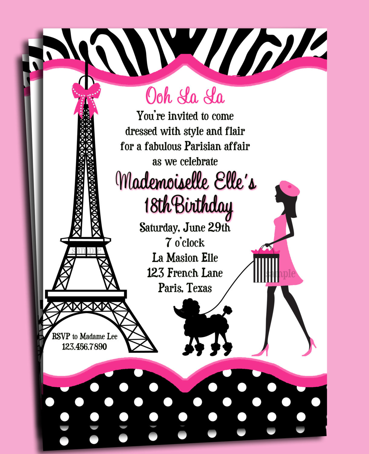 Paris Themed Birthday Invitations
 Paris Invitation Printable or Printed with FREE SHIPPING