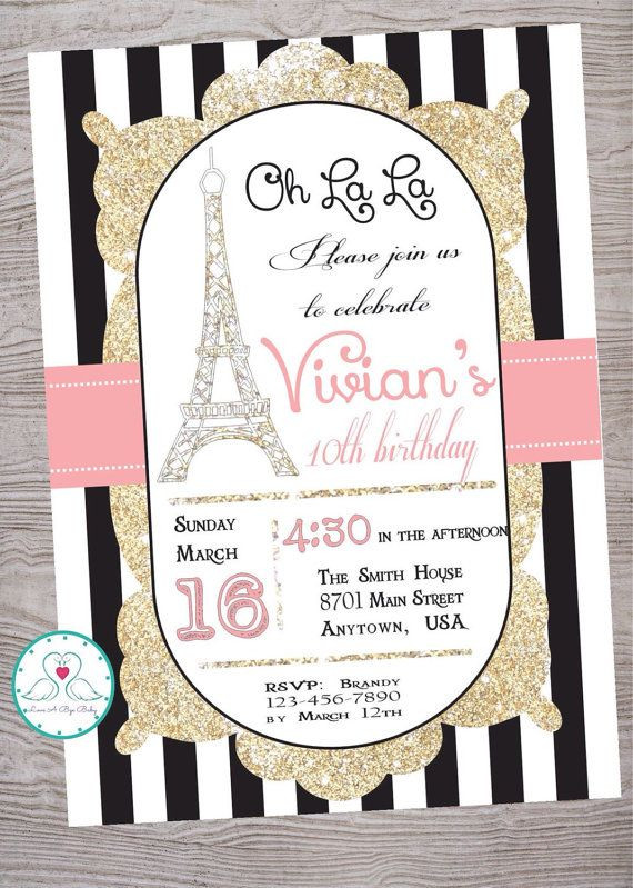 Paris Themed Birthday Invitations
 Paris theme Birthday Party invitation printable