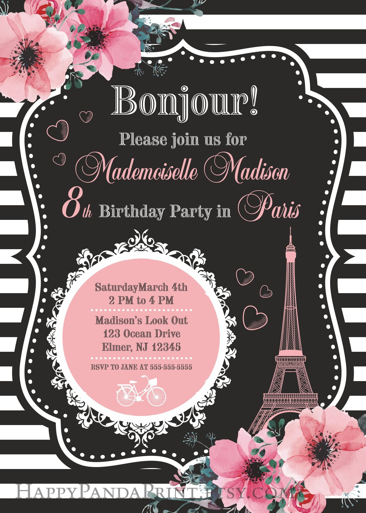 Paris Themed Birthday Invitations
 Paris Invitation Paris Birthday Party Eiffel Tower