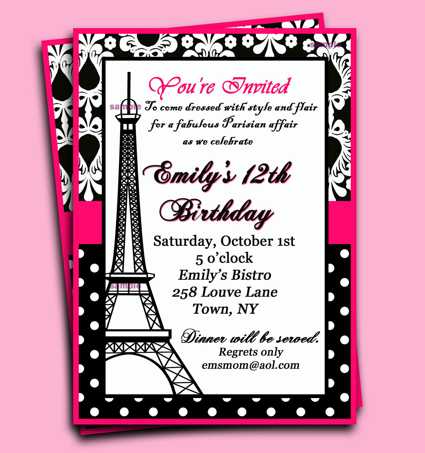 Paris Themed Birthday Invitations
 Paris Invitation Printable or Printed with FREE by