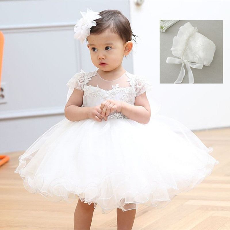 Party Dresses For 1 Year Old Baby Girl
 2017 Baby Girl Dress With Hat White 1 Year Old Birthday