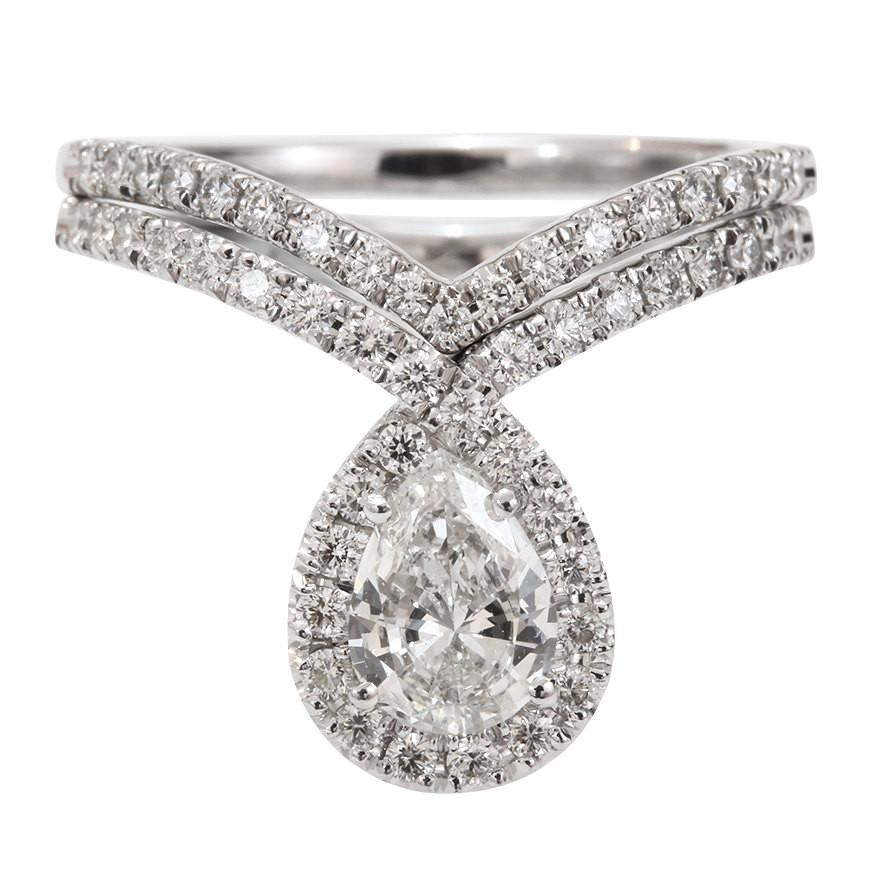 Pear Shaped Wedding Ring Sets
 Pear shaped diamond engagement ring set by SillyShinyDiamonds
