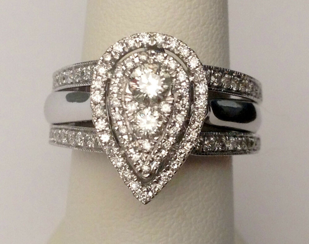 Pear Shaped Wedding Ring Sets
 White Gold Pear Tear Drop Shape Diamonds Engagement