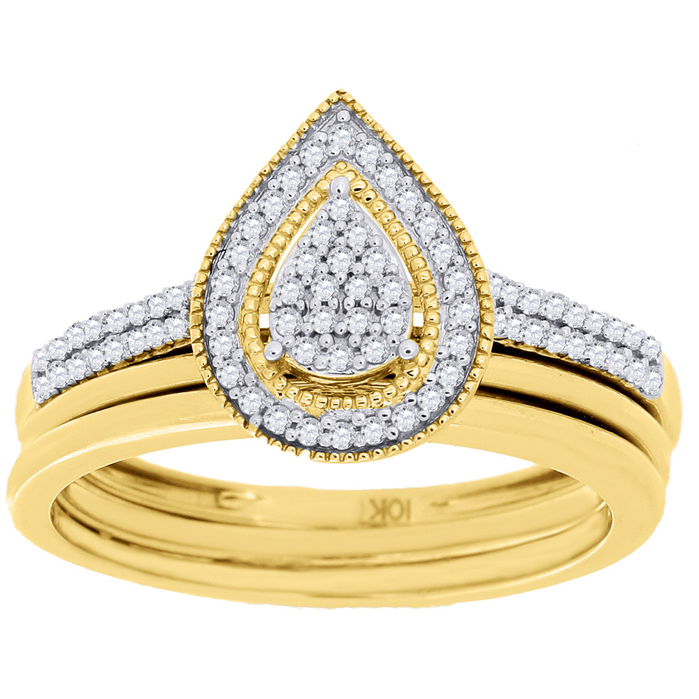 Pear Shaped Wedding Ring Sets
 Diamond Engagement Wedding Ring 10K Yellow Gold 3 Piece