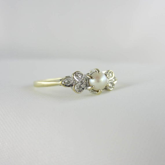 Pearl And Diamond Engagement Rings
 RESERVED Vintage Pearl & Diamond Ring Pearl Engagement Ring