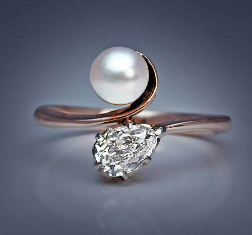 Pearl And Diamond Engagement Rings
 Vintage Pearl and Diamond Bypass Ring Antique Jewelry