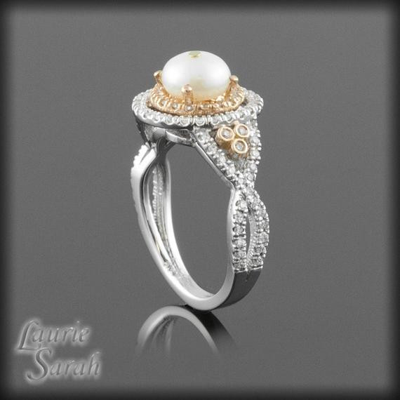 Pearl And Diamond Engagement Rings
 Pearl and Diamond Halo Engagement Ring in by