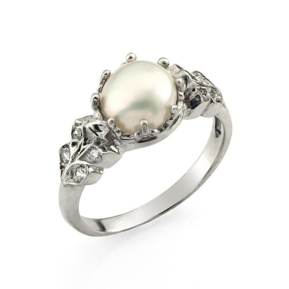 Pearl And Diamond Engagement Rings
 Engagement Ring Pearl Wedding Ring Floral Engagement by