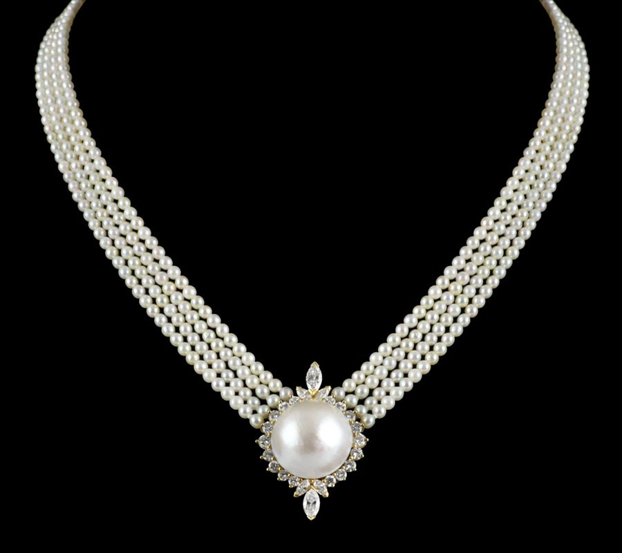 Pearl And Diamond Necklace
 KUTCHINSKY 18k YELLOW GOLD PEARL & DIAMOND NECKLACE RRP £