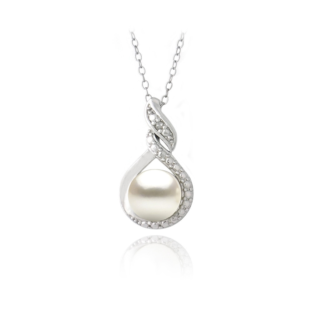 Pearl And Diamond Necklace
 Sterling Silver Freshwater Pearl Diamond Pearl Necklace