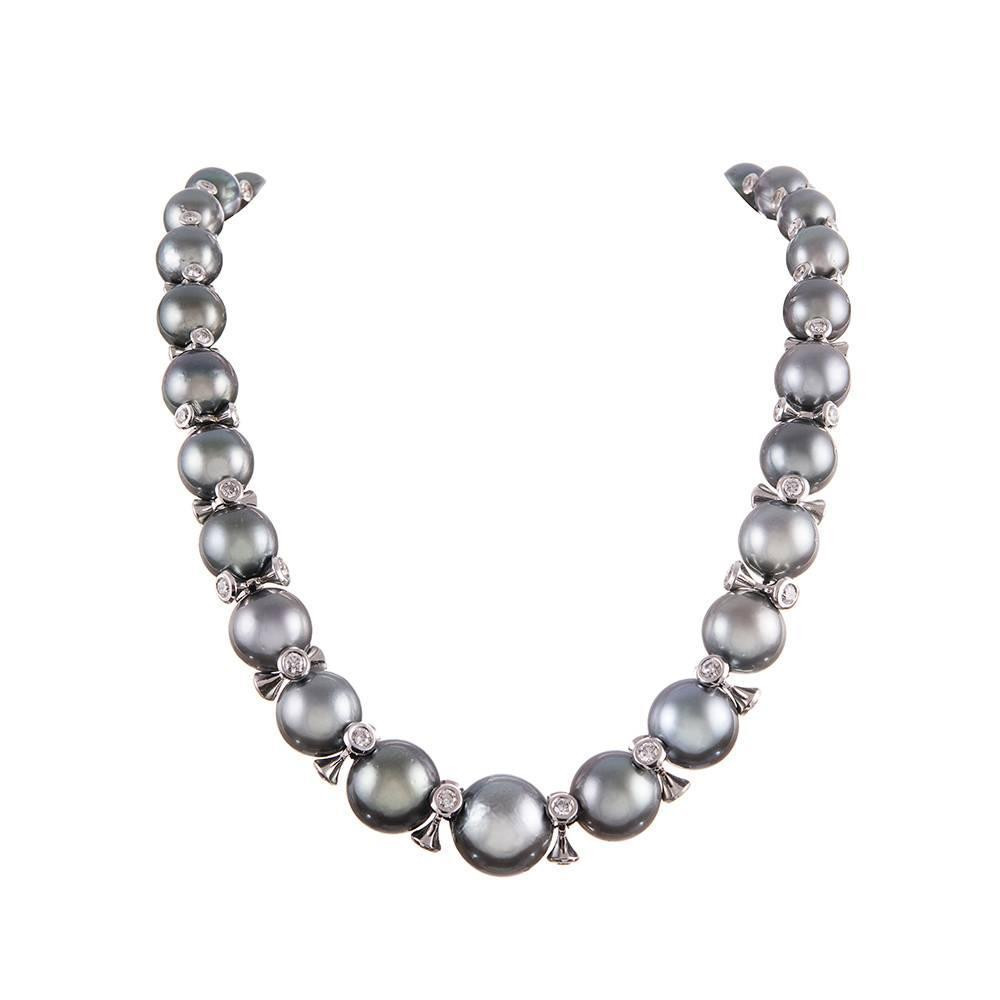 Pearl And Diamond Necklace
 Tahitian South Sea Pearl Diamond Necklace For Sale at 1stdibs