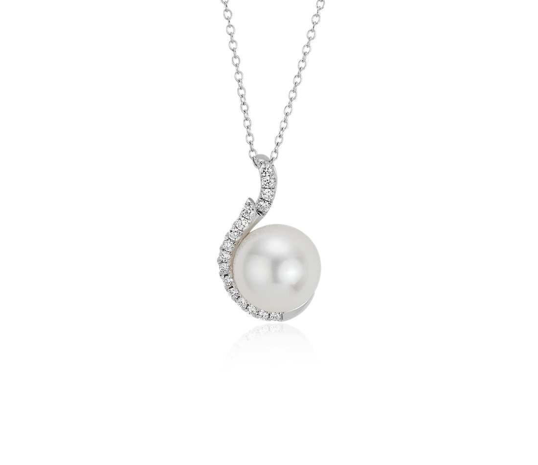 Pearl And Diamond Necklace
 White South Sea Cultured Pearl and Diamond Pendant in 18k