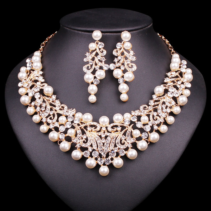 Pearl Bridal Jewelry Sets
 Fashion Pearl Statement Necklace Earrings Bridal Jewelry